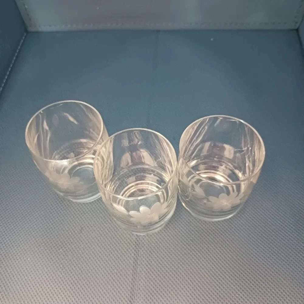 Crystal wine carafe and glasses set of 4 etched floral pattern